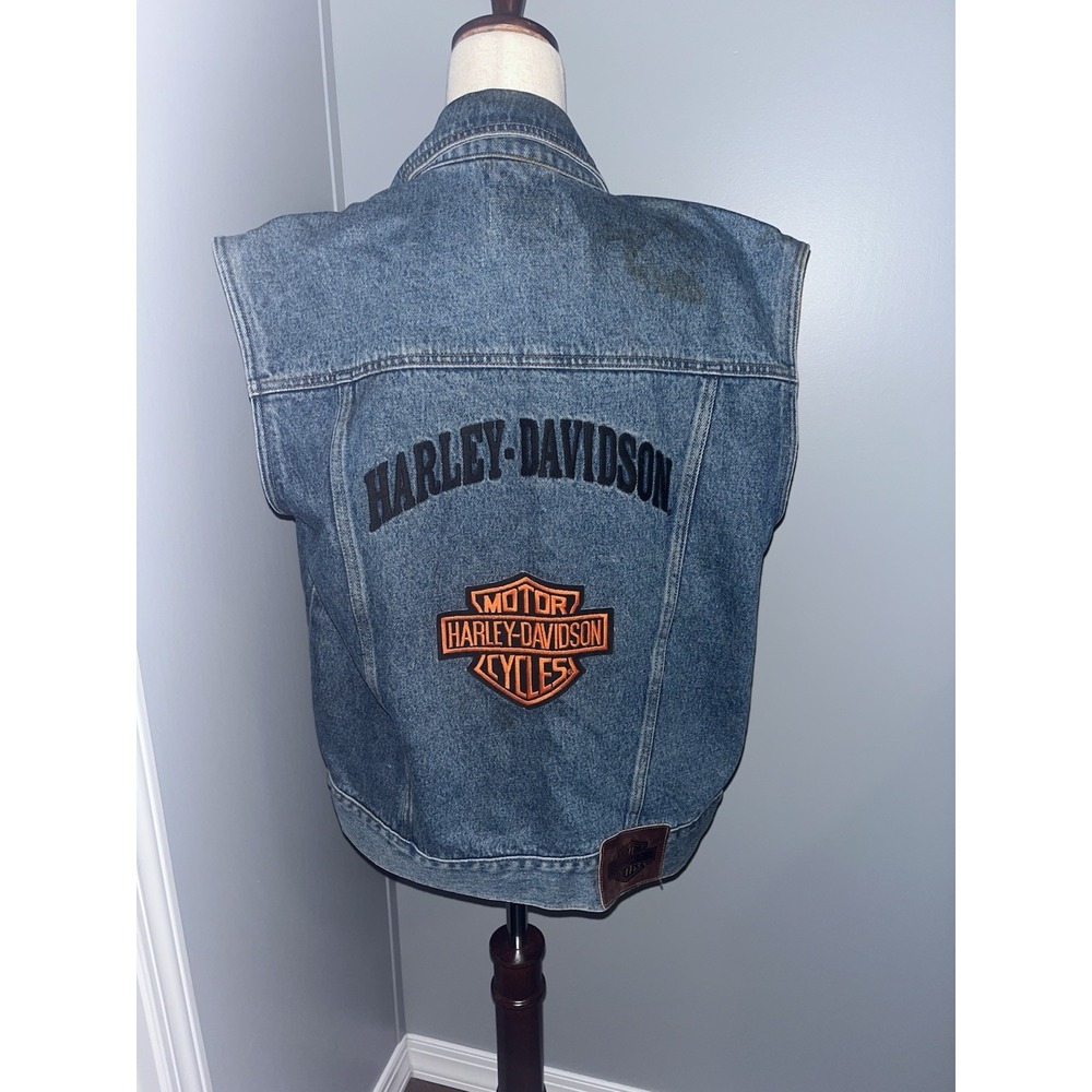 Harley-Davidson Women's Denim Vest Blue Jean Embroidered Logo,  Size XS, patches